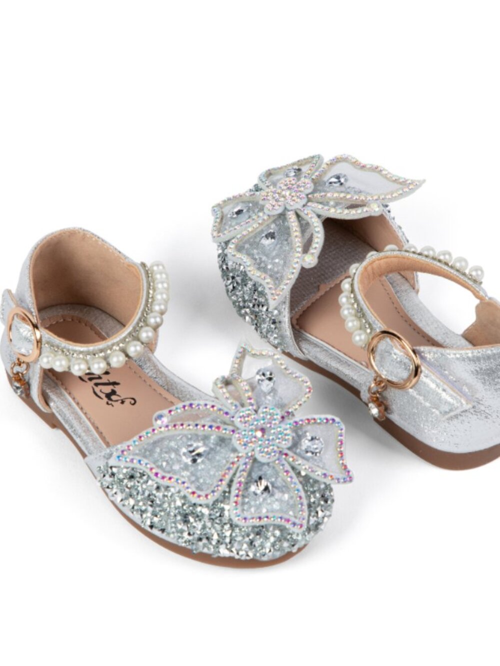 Girls Butterfly Silver Sparkle Shoes